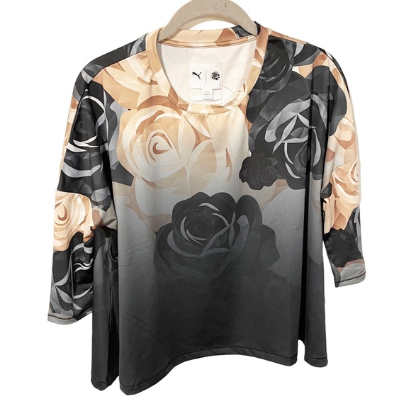 Puma Tops - Puma X Careaux Size XS Pink Grey Long Sleeve Floral Roses Active Shirt NEW